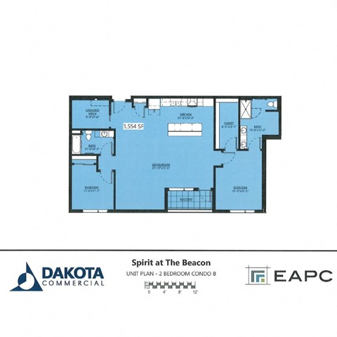 Floor plan for 2 beds, 2 baths, 1554 sqft